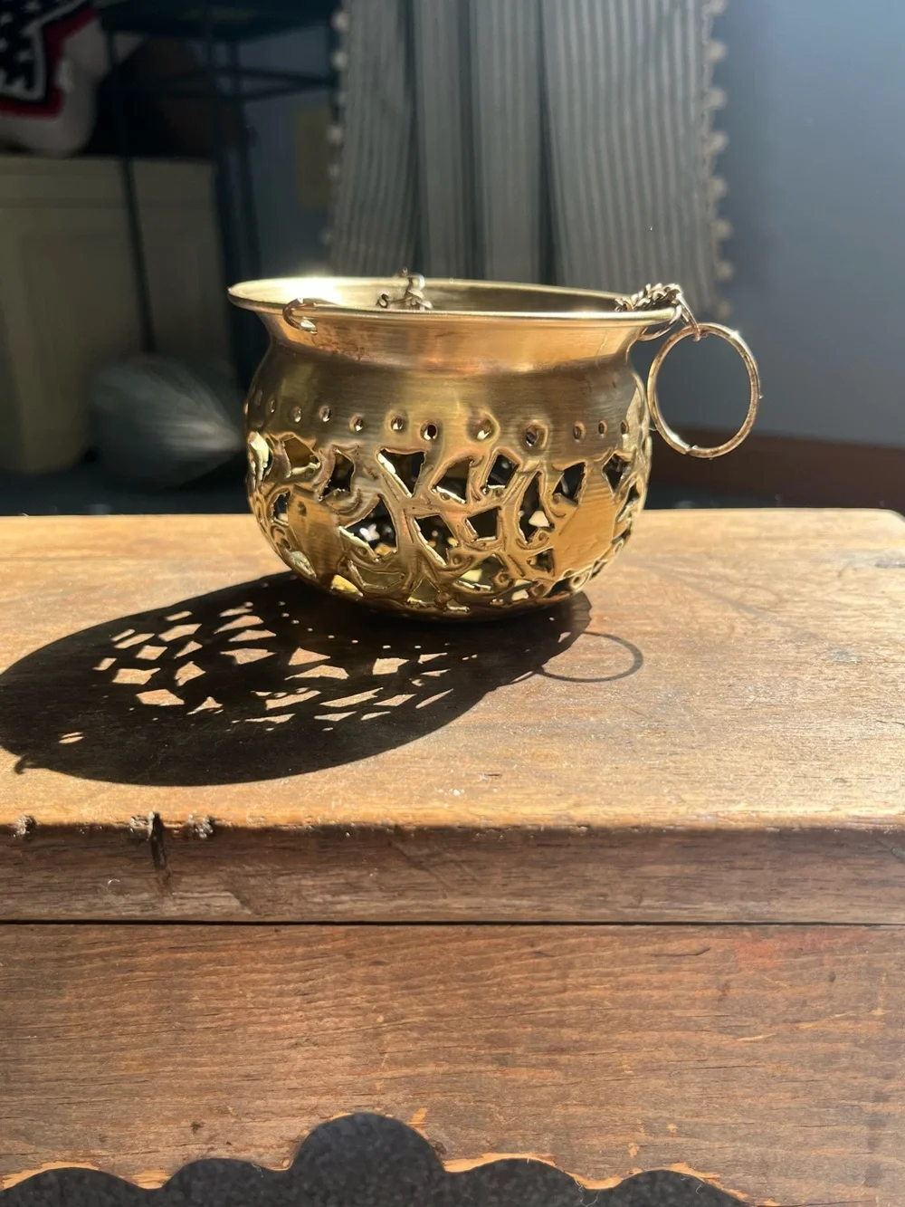 Hanging Decorative Metal Lantern / incense burner- Antique brass